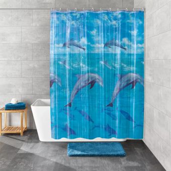 Plastik-Duschvorhang Kleine Wolke Dolphin - 180 x 200 cm - Top-Produkte: Wäschekörbe, WC-Deckel, Duschvorhänge, Duschbrausen, Badezimmerteppiche & mehr - Marken: Spirella, Sanilo, Wenko, Hansgrohe, Geberit, Diaqua, Laufen & Co. - Fehr Badshop Schweiz