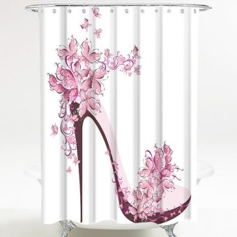 Textil-Duschvorhang Sanilo Schuh mit High-Heel-Motiv und floralen Akzenten - Anti-Schimmel-Effekt - 180 x 200 cm - für Dusche und Badewanne - Fehr Badshop Schweiz
