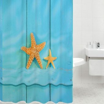 Textil-Duschvorhang Sanilo Starfish - Anti-Schimmel-Effekt - 180 x 200 cm - Top-Produkte: Wäschekörbe, WC-Deckel, Duschvorhänge, Duschbrausen, Badteppiche & mehr - Marken: Kleine Wolke, Hansgrohe, Geberit, Laufen, Spirella & Co - Fehr Badshop Schweiz