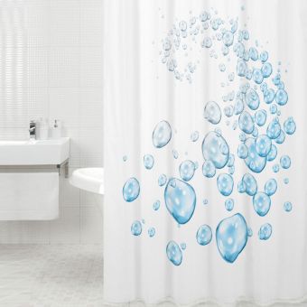 Textil-Duschvorhang Sanilo Wasserblasen - Anti-Schimmel-Effekt - 180 x 200 cm - Top-Produkte: Wäschekörbe, WC-Deckel, Duschvorhänge, Duschbrausen, Badteppiche & mehr - Marken: Kleine Wolke, Hansgrohe, Geberit, Laufen, Spirella & Co - Fehr Badshop Schweiz