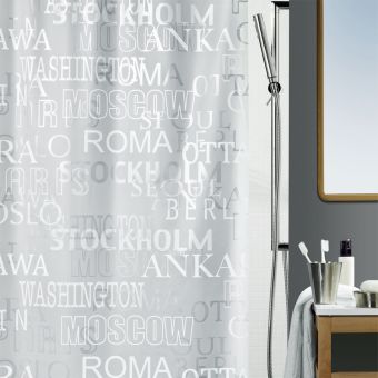 Plastik-Duschvorhang Spirella Cities - 180 x 200 cm - Produkte: Wäschekörbe, WC-Deckel, Duschbrausen, Duschvorhänge, WC-Bürsten, Badezimmerteppiche, Badmöbel & mehr - Marken: Spirella, Wenko, Laufen, Sanilo, Geberit, Grohe & Co - Fehr Badshop Schweiz
