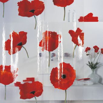 Plastik-Duschvorhang Spirella Poppy - 180 x 200 cm - Top-Produkte: Wäschekörbe, WC-Deckel, WC-Bürsten, Badezimmerteppiche, Duschbrausen, Badmöbel & mehr - Top-Marken: Kleine Wolke, Wenko, Geberit, Hansgrohe, Laufen & Co - Fehr Badshop Schweiz