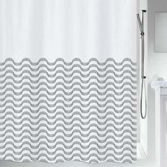 Textil-Duschvorhang Spirella Vagues - 180 x 200 cm - Top-Produkte: Wäschekörbe, WC-Deckel, WC-Bürsten, Badezimmerteppiche, Duschvorhänge, Duschbrausen & mehr - Top-Marken: Kleine Wolke, Wenko, Möve, Hansgrohe, Laufen, Geberit & Co - Fehr Badshop Schweiz