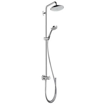 Duschsystem Hansgrohe Croma 220 Reno (Umbau-Set), mit Brausearm 400 mm, schwenkbar, chrom - Top-Produkte: Wäschekörbe, Duschvorhänge, WC-Deckel, Seifenspender, Duschbrausen & mehr - Top-Marken: Spirella, Laufen, Diaqua, Grohe & Co. - Fehr Badshop Schweiz