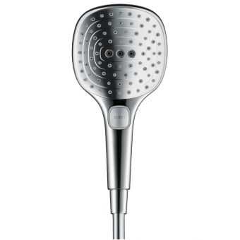 Hansgrohe Raindance Select E 120 3jet Duschbrause in Chrom - 120 mm Brausekopf - 3 Strahlarten: RainAir, Rain, Whirl - QuickClean Antikalksystem - Fehr Badshop Schweiz