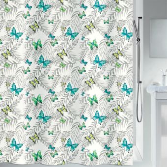 Textil-Duschvorhang Spirella Papillons - 240 x 180 cm - Top-Produkte: Wäschekörbe, WC-Deckel, Badezimmerteppiche, Duschvorhänge, Duschbrausen, Badmöbel & mehr - Top-Marken: Kleine Wolke, Wenko, Geberit, Hansgrohe & Co - Fehr Badshop Schweiz