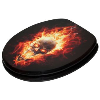 WC-Sitz Sanilo Totenkopf in Flammen aus Holzfaserplatten (MDF), mit Absenkautomatik - Top-Produkte: Wäschekörbe, Duschvorhänge, WC-Deckel, Seifenspender, Duschbrausen & mehr - Top-Marken: Spirella, Laufen, Diaqua, Grohe & Co. - Fehr Badshop Schweiz