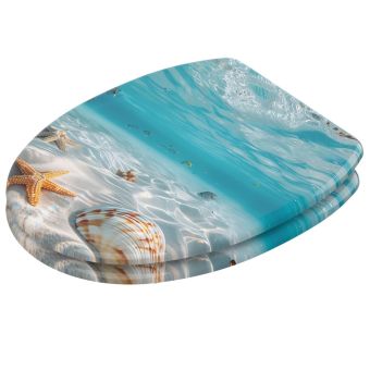 WC-Sitz Sanilo Waterworld aus Holz mit Unterwasserwelt-Motiv - antibakterielle Oberfläche und Softclose Absenkautomatik - Fehr Badshop Schweiz