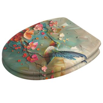 WC-Sitz Sanilo Petalo mit Kolibrimotiv - mehrfarbig - aus Holz - Easy-Clean-Funktion und Absenkautomatik - Fehr Badshop Schweiz