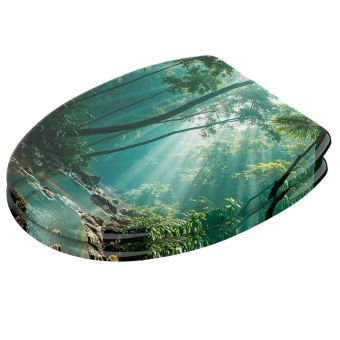 WC-Sitz Sanilo Rainforest mit Dschungelmotiv in grün aus MDF-Holz mit Absenkautomatik und antibakterieller Oberfläche - Fehr Badshop Schweiz