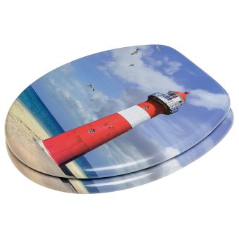 WC-Sitz Sanilo Leuchtturm aus Holzfaserplatten (MDF), mit Absenkautomatik - Top-Produkte: Wäschekörbe, Duschvorhänge, WC-Deckel, Seifenspender, Duschbrausen, Badteppiche & mehr - Top-Marken: Spirella, Laufen, Diaqua, Grohe & Co. - Fehr Badshop Schweiz