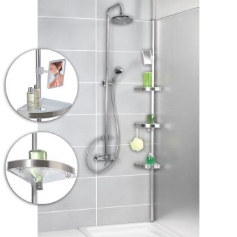 Teleskop Duschecke Wenko Premium Satiniert aus Aluminium/Edelstahl rostfrei - Top-Produkte: Wäschekörbe, Duschvorhänge, WC-Deckel, Seifenspender, Duschbrausen, Badteppiche & mehr - Top-Marken: Spirella, Laufen, Diaqua, Grohe & Co. - Fehr Badshop Schweiz