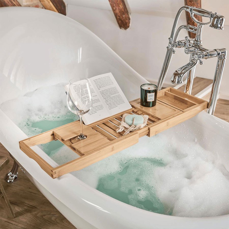 verstellbare Badewannenablage aus Holz verstellbare Badewannenablage aus Holz