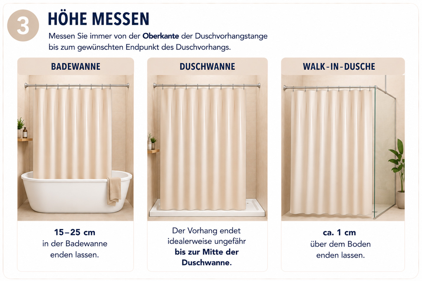 Duschvorhang H&ouml;he messen &ndash; richtige Vorhangl&auml;nge f&uuml;r Badewanne, Duschwanne und Walk-in-Dusche