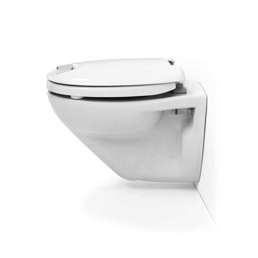 Comfort-WC-Sitz in Weiss mit erh&ouml;hter Sitzposition, stabilen Edelstahl-Scharnieren und hygienischer Oberfl&auml;che
